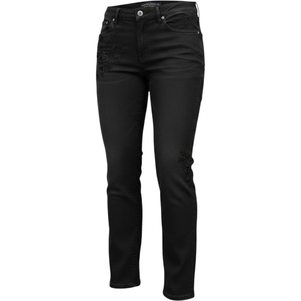 Lauren Ralphโ Lauren Jeans Womens 12 Straight Leg Black Embroidered Floral Denim